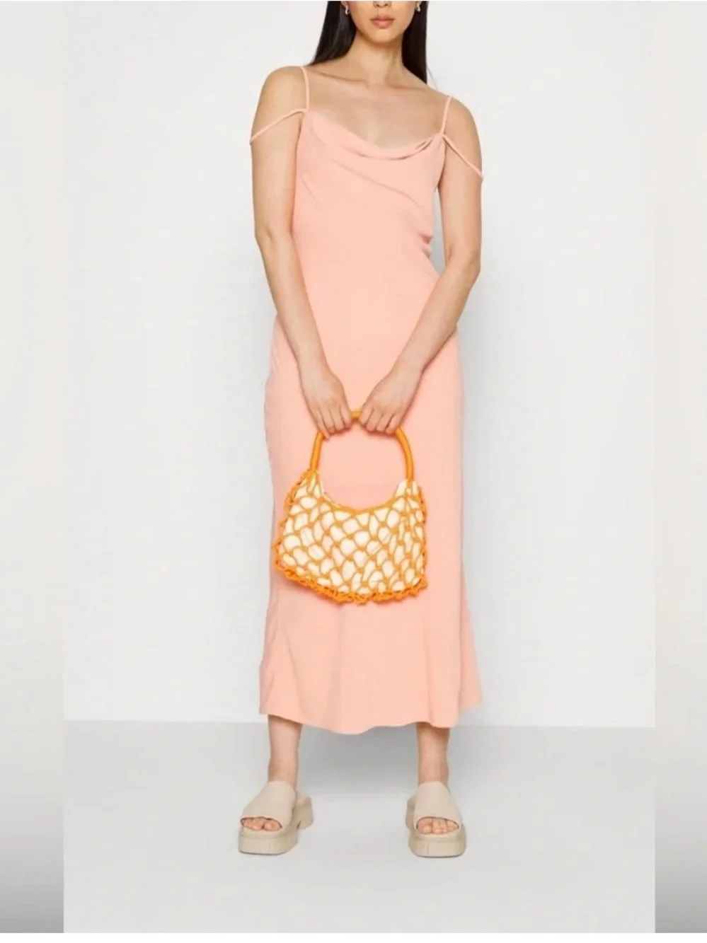 Abercrombie & Fitch Peach Cowl-Neck Slip Maxi Dress
